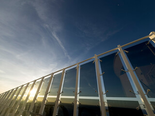 Glass Wind Barriers on a Cruise Ship at Sunset on the Sea