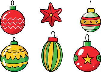 Six colorful christmas ornaments and star decoration christmas decoration holiday