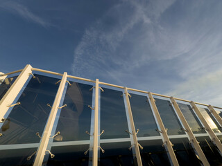 Glass Wind Barriers on a Cruise Ship at Sunset on the Sea