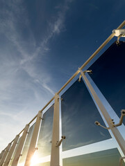 Glass Wind Barriers on a Cruise Ship at Sunset on the Sea