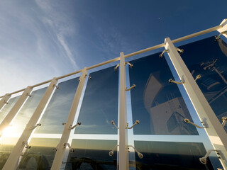 Glass Wind Barriers on a Cruise Ship at Sunset on the Sea
