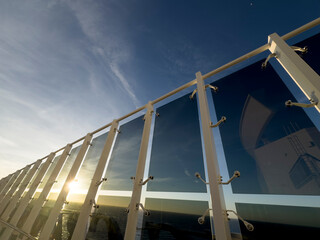 Glass Wind Barriers on a Cruise Ship at Sunset on the Sea