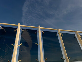 Glass Wind Barriers on a Cruise Ship at Sunset on the Sea