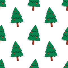 Christmas tree cartoon hand drawn seamless pattern background for wallpaper and wrapping