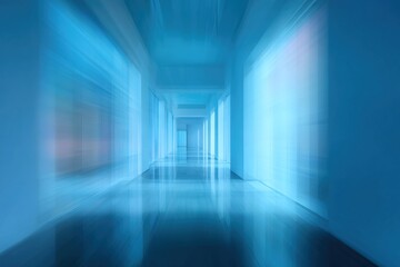 Fototapeta premium Abstract Blue Blurred Empty hallway Background From Perspective Building Hallway for backdrop design, composition art image, website, magazine or graphic commercial campaign design background