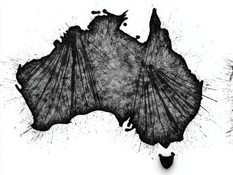 Artistic ink representation of Australia showcasing the unique shape and features of the continent - Powered by Adobe