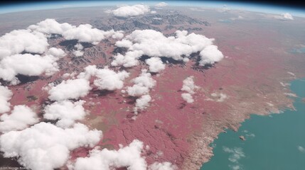 Vast American desert landscape with colorful terrain seen from above showcasing dry earth distant mountains and scattered clouds