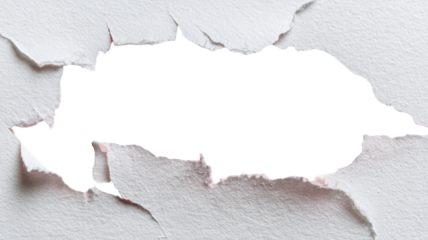 Torn hole in blank white paper sheet texture with ripped edge and copy space