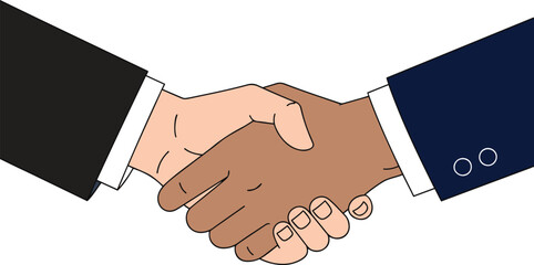 Two hands shaking one light skin one dark skin in business suits handshake shaking hands
