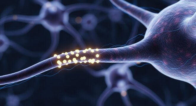 A neuron with a dendrite and axon in a neural network. - Powered by Adobe