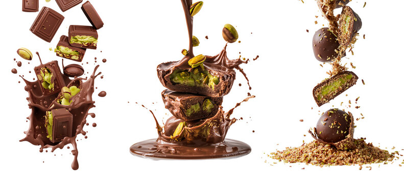 chocolate with pistachios isolated on transparent background