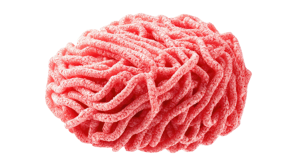 close up of detailed view of fresh raw minced meat with rich pink texture,isolated on white background for culinary,cooking,and food preparation concepts