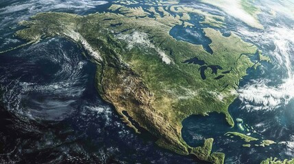 Stunning view of the American continent showcasing diverse terrains from mountains to plains captured from space during clear daylight