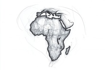 Creative line art outline of the African continent showcasing its unique shape and geographical features for artistic appreciation and cultural representation