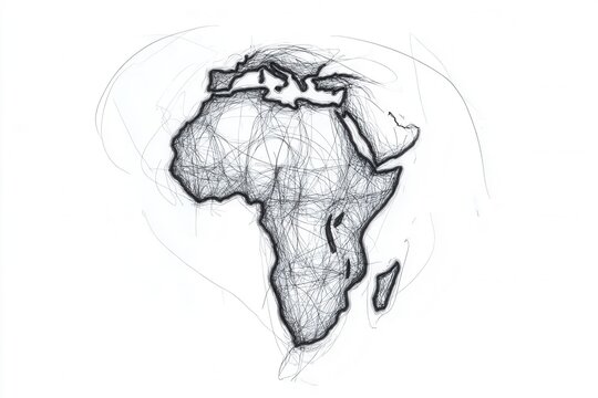 Creative line art outline of the African continent showcasing its unique shape and geographical features for artistic appreciation and cultural representation - Powered by Adobe