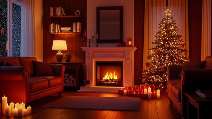Fototapeta premium fireplace with christmas decorations