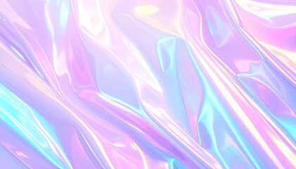 Abstract iridescent background featuring flowing waves of pastel pink, purple, and cyan.