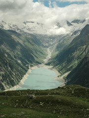 Mountain Landscape Overlooking Schlegeis Stausee on the Olpererh&uuml;tte Ascent