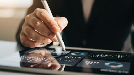 Finance report analysis tax budget financial accounting business corporate investment economy strategy executive professional using stylus tablet showing charts graphs planning and review modern - Powered by Adobe