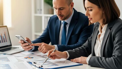 Finance report analysis tax budget financial accounting business corporate investment economy strategy colleagues review charts and data discussing figures during budget meeting to improve fiscal - Powered by Adobe