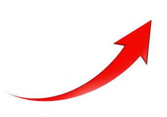 Red arrow isolated on transparent background for growth, success, and progress concepts