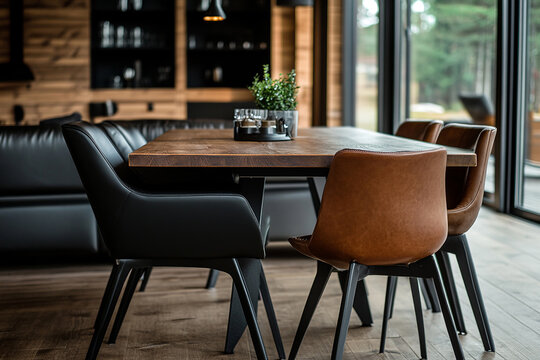 Step into restaurant with vintage design and inviting interior. Classic furniture adds to style. Appreciate elegance and history in space with old world charm, making experience unforgettable.