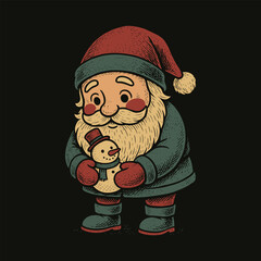 Cozy Vintage Santa Holding Snowman Christmas Illustration