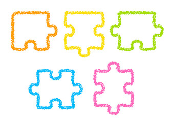 手描きのクレヨン素材　装飾　パズルのピース