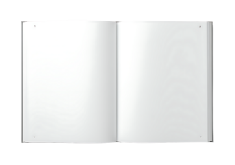 open book with blank pages perfect for mockups and digital design on transparent background.