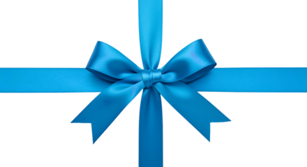 A beautiful bright blue ribbon in a bow shape perfect for designs on transparent background..