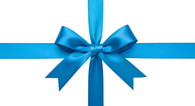 A beautiful bright blue ribbon in a bow shape perfect for designs on transparent background..