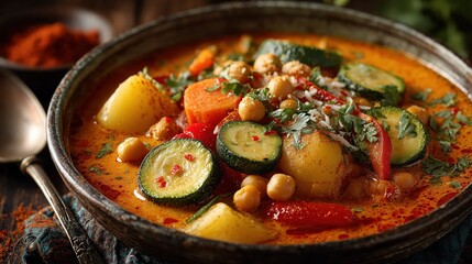 Delicious indian chickpea curry with vegetables and spices