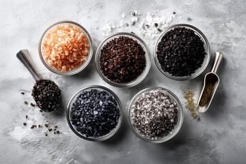 Elevate your culinary creations with gourmet salts in vibrant hues and textures perfect for food blogs, recipe cards, or restaurant menus