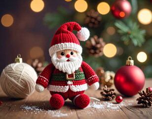 Santa Claus knitting doll with Christmas tree