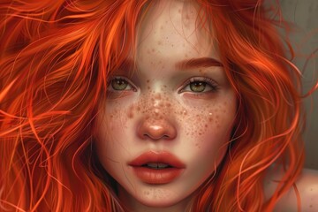 Obraz premium Close up of a freckled redhead with striking eyes and vibrant hair