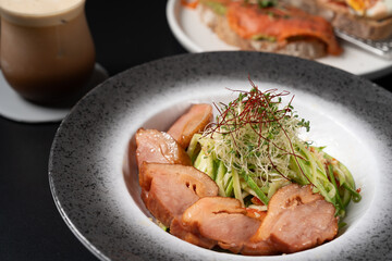 Garlic and Olive Oil Zucchini Noodles with Smoked Duck Breast