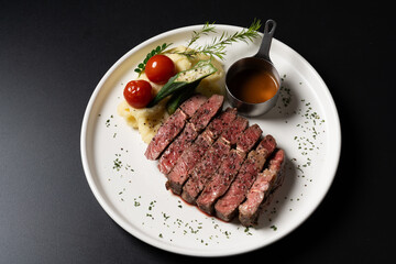 Pan-Seared Australian Grass-Fed Beef Steak with Mashed Potatoes