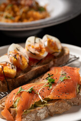 Smoked Salmon and Avocado Mash Sourdough Toast with Soft-Boiled Egg, and Mentaiko Sourdough Toast