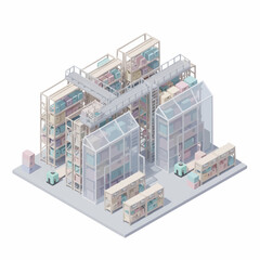 Vertical High-Rack Warehouse Tower Isometric Industrial 3D UI