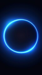Obraz premium Neon blue oval shape on dark background with glowing outline in form of elongated circle minimalistic design with space for text