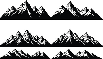 Black and white stylized mountain ranges with sharp peaks and snowy slopes mountains summit