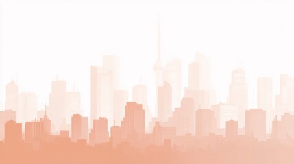 Naklejka premium Cityscape Silhouette: A minimalist skyline of towering buildings and structures. The subtle use of color creates a captivating silhouette effect against a dreamy background.