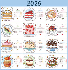 calendar 2026 with sweets