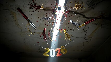 Celebrate 2026 with festive party horns and confetti creating a fun and exciting New Year's vibe