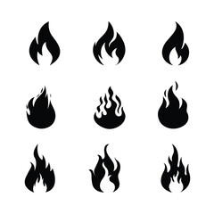 Collection of Black Flame Silhouettes and Fire Icons