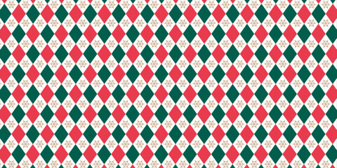 Christmas rhombus seamless pattern. Red and green xmas plaid texture with gold line. Argyle geometric diamond pattern. Christmas abstract wrapping bg. isolated on white background.