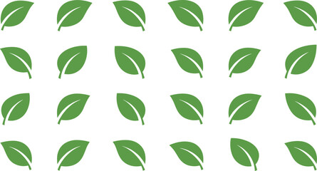 Repeating Pattern of Green Leaf Icons on White Background nature