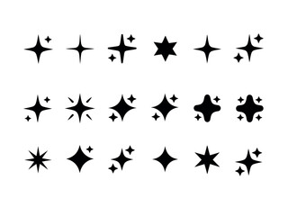A collection of diverse starburst and sparkle graphic elements are displayed on a white background.