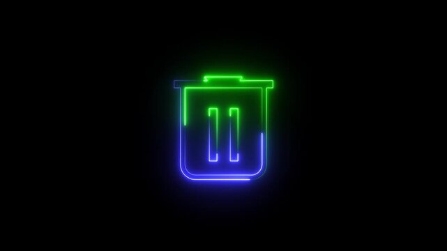 Neon bin icon, Trash remove can icon isolated on black background. recycle bin icon.