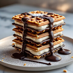Rich chocolate cake topped with glossy chocolate ganache slices indulgent dessert photography isolated background bakery menu concept studio gourmet celebration